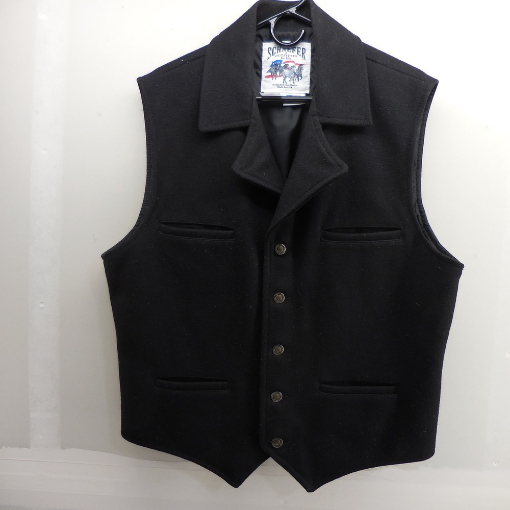 Schaefer Outfitter Mens Black Wool Western Vest Style 805 Large Made in USA